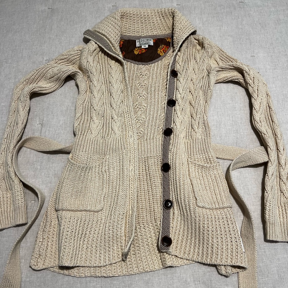 Vintage Ralph Lauren Cream Cable Knit Cardigan Button-up XS